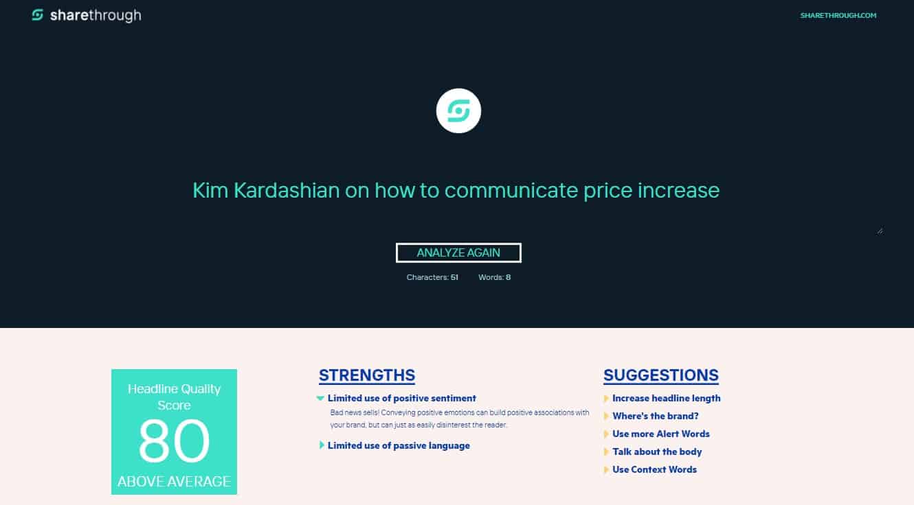 sharethrough Kim Kardashian on how to communicate price increase result
