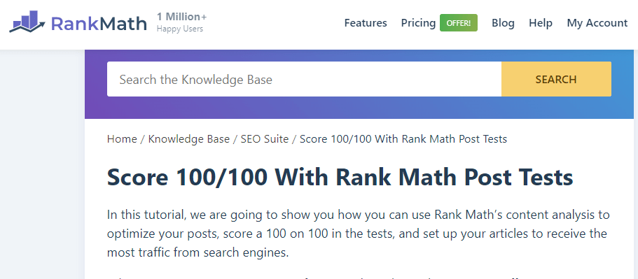getting rank math post test - perfect score