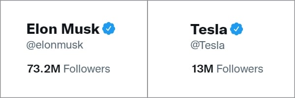 Elon Musk vs Tesla number of followers 