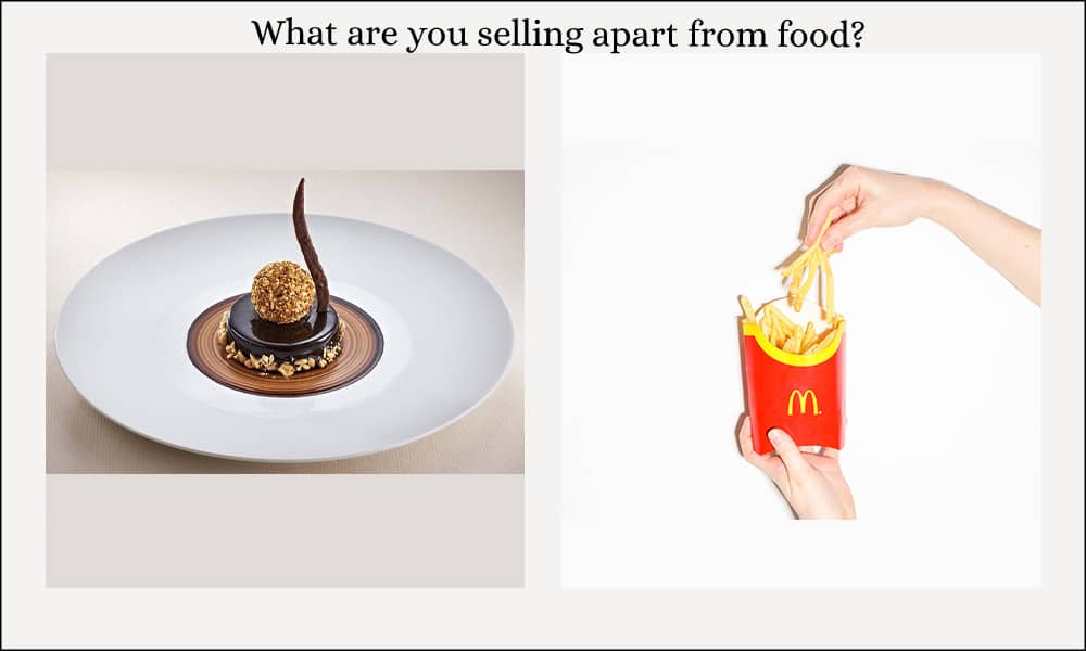 Images of fine dining and MacDonald's chips to show how the unique selling proposition is more than simply food