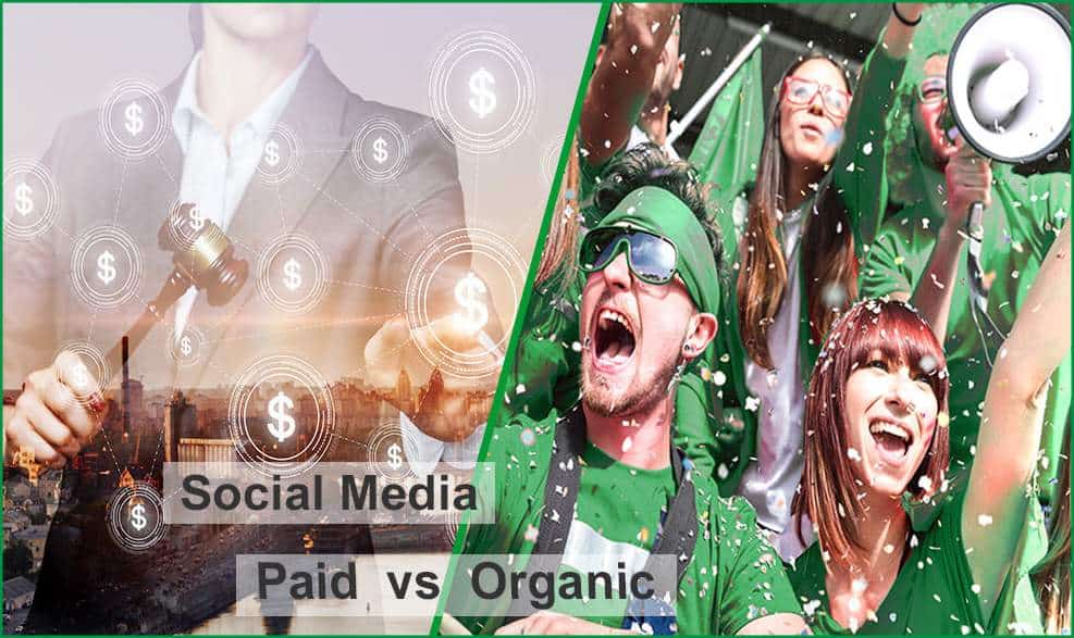 a combined image to illustrate social media paid vs organic