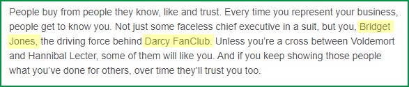 Bridget Jones of Darcy FanClub personalised email
