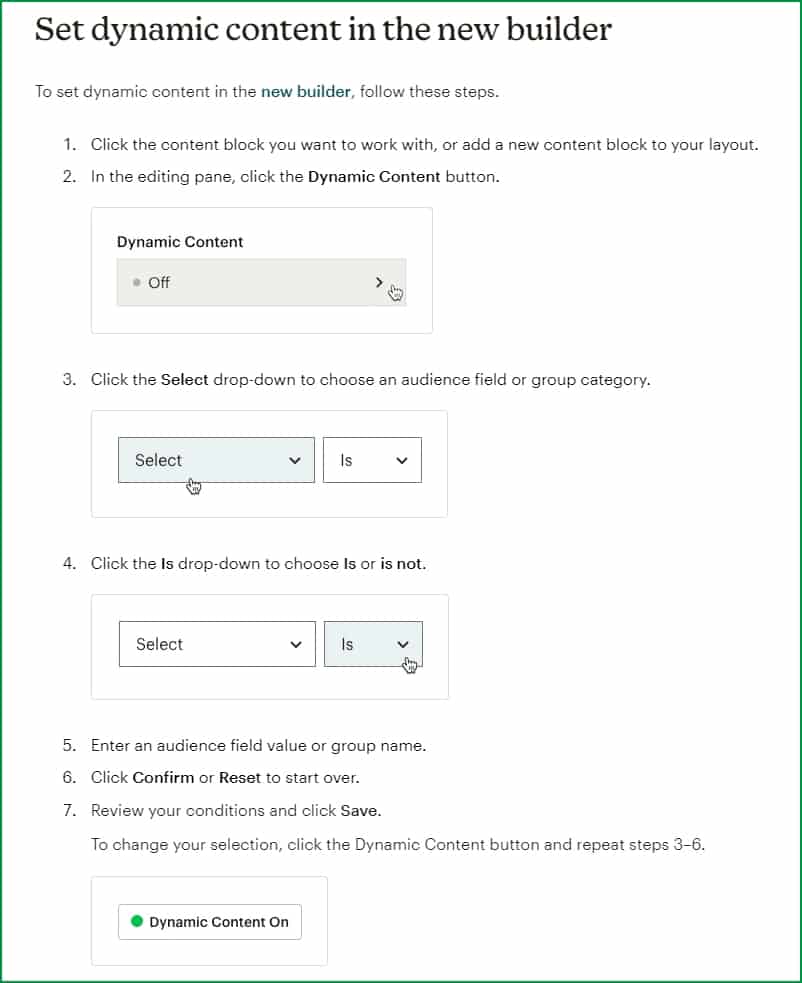 Setting up dynamic content email in Mailchimp 