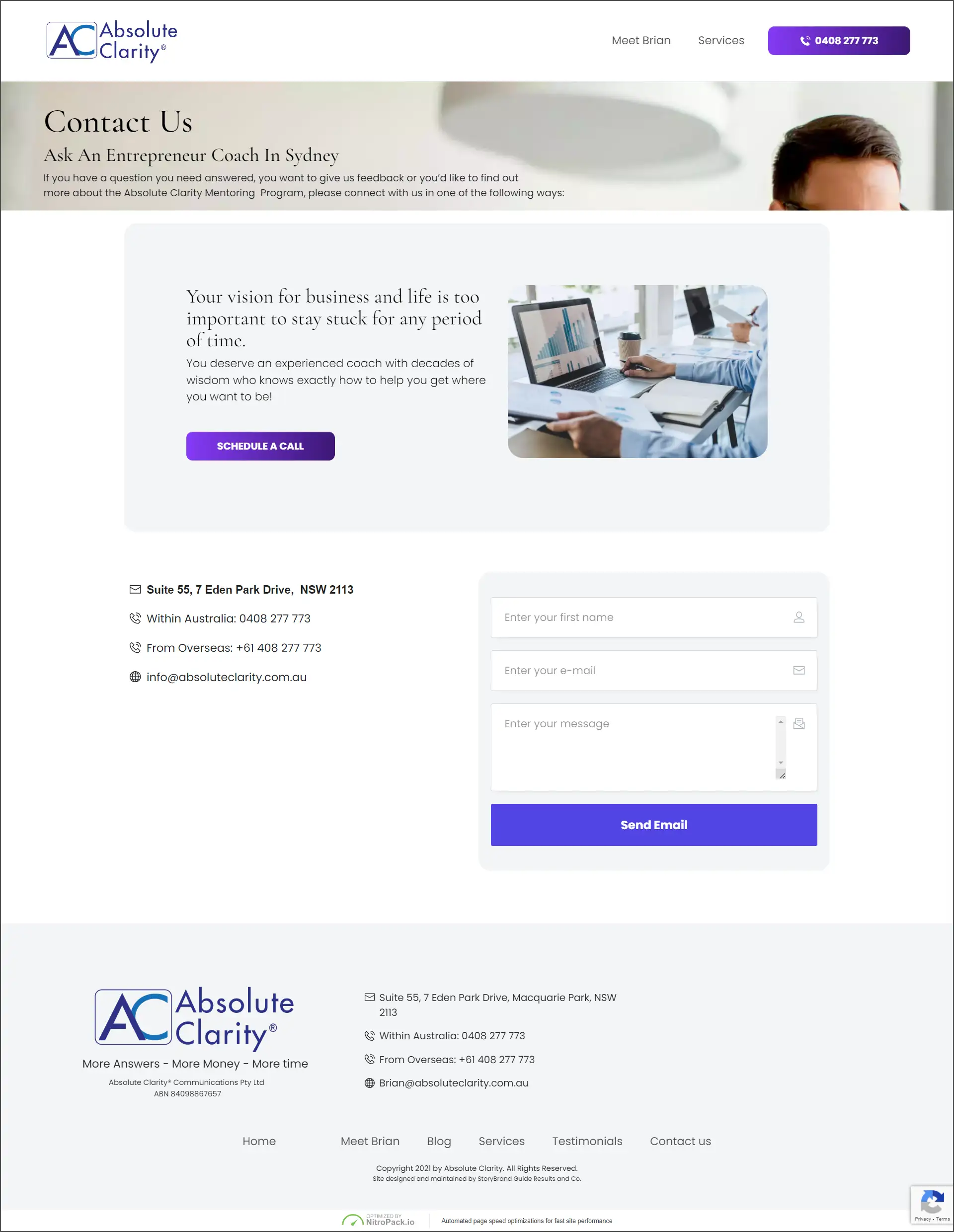Absolute Clarity contact page
